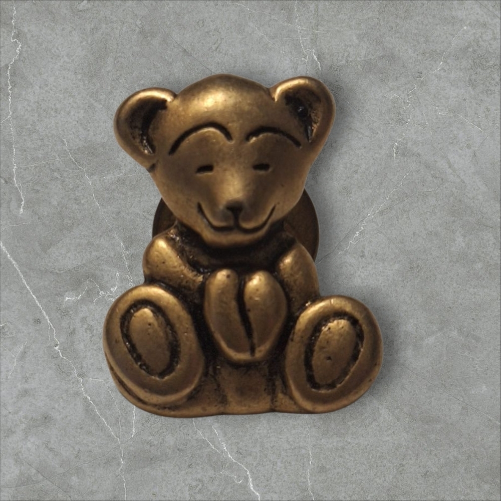 Vintage Goldtone Smiling Teddy Bear Heart Hand Pin Stamped MARCI Lapel Tie - Picture 2 of 5